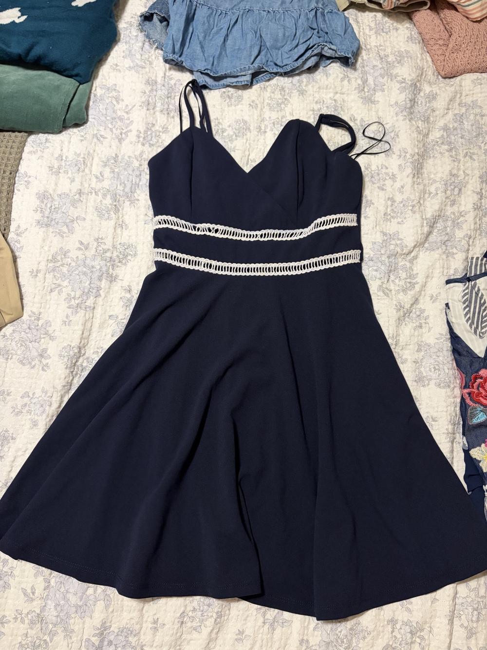 Navy Spaghetti-Strap Fit & Flare Dress